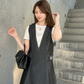 Denim V-neck side button jumper skirt(再入荷)