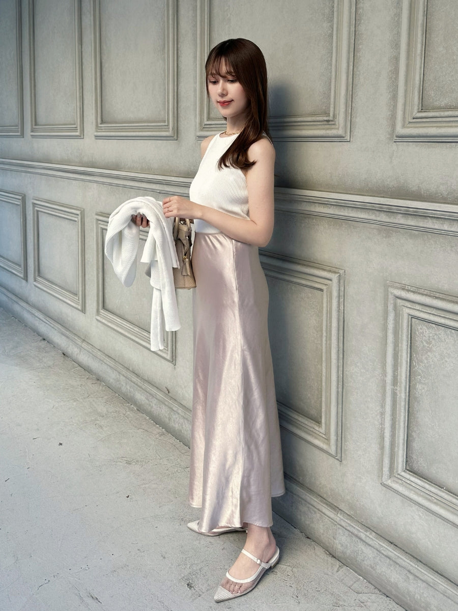 【Beige Rose】 Bias satin skirt