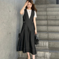 Denim V-neck side button jumper skirt(再入荷)